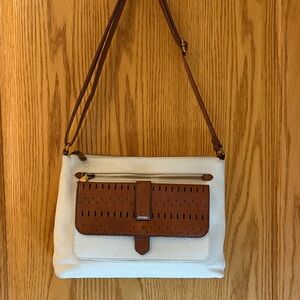 Fossil White and Brown Crossbody Bag